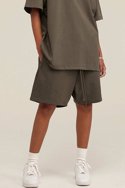Heavyweight Cotton-Blend Relaxed Sweat Shorts in Brown - product detail close-up