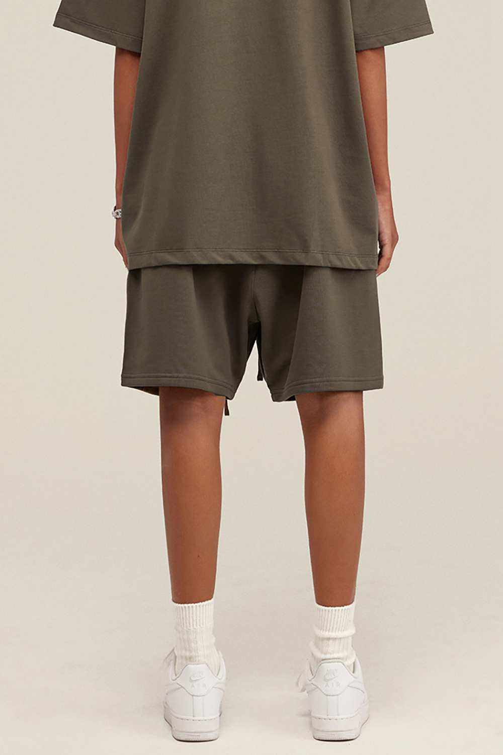 Heavyweight Cotton-Blend Relaxed Sweat Shorts in Brown - product detail close-up