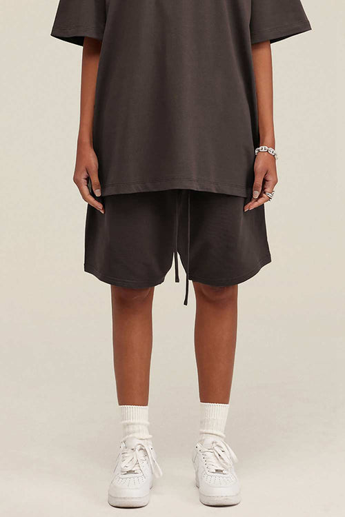 Heavyweight Cotton-Blend Relaxed Sweat Shorts in Charcoal - product detail close-up