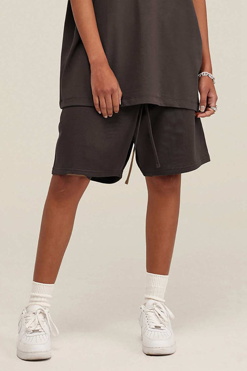 Heavyweight Cotton-Blend Relaxed Sweat Shorts in Charcoal - product detail close-up
