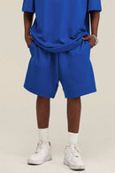 Heavyweight Cotton-Blend Relaxed Sweat Shorts in Colorful Blue - product detail close-up