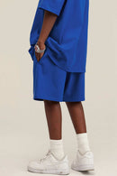 Heavyweight Cotton-Blend Relaxed Sweat Shorts in Colorful Blue - product detail close-up