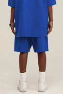 Heavyweight Cotton-Blend Relaxed Sweat Shorts in Colorful Blue - product detail close-up