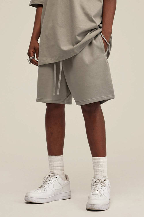Heavyweight Cotton-Blend Relaxed Sweat Shorts in Gray Apricot - product detail close-up