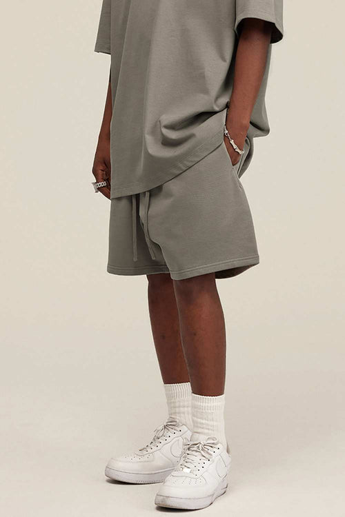 Heavyweight Cotton-Blend Relaxed Sweat Shorts in Gray Camel - product detail close-up