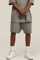 Heavyweight Cotton-Blend Relaxed Sweat Shorts in Gray Camel - product detail close-up