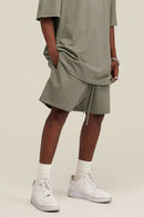 Heavyweight Cotton-Blend Relaxed Sweat Shorts in Grayish Green - product detail close-up