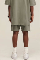 Heavyweight Cotton-Blend Relaxed Sweat Shorts in Grayish Green - product detail close-up