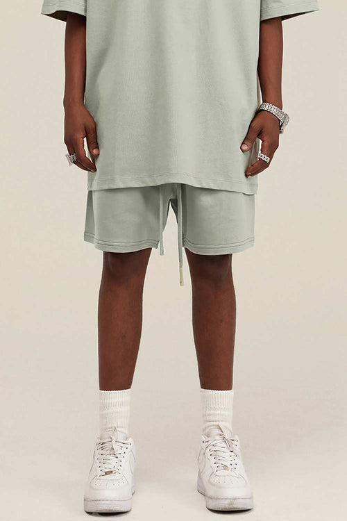 Heavyweight Cotton-Blend Relaxed Sweat Shorts in Halo Green - product detail close-up