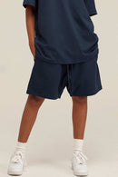 Heavyweight Cotton-Blend Relaxed Sweat Shorts in Navy Blue - product detail close-up
