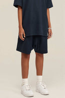 Heavyweight Cotton-Blend Relaxed Sweat Shorts in Navy Blue - product detail close-up