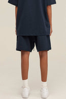 Heavyweight Cotton-Blend Relaxed Sweat Shorts in Navy Blue - product detail close-up