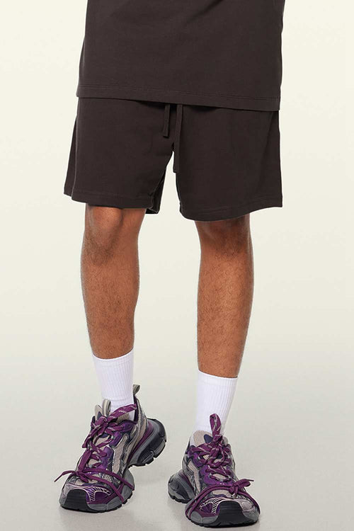 Heavyweight Cotton-Blend Relaxed Sweat Shorts in Plum Purple - product detail close-up