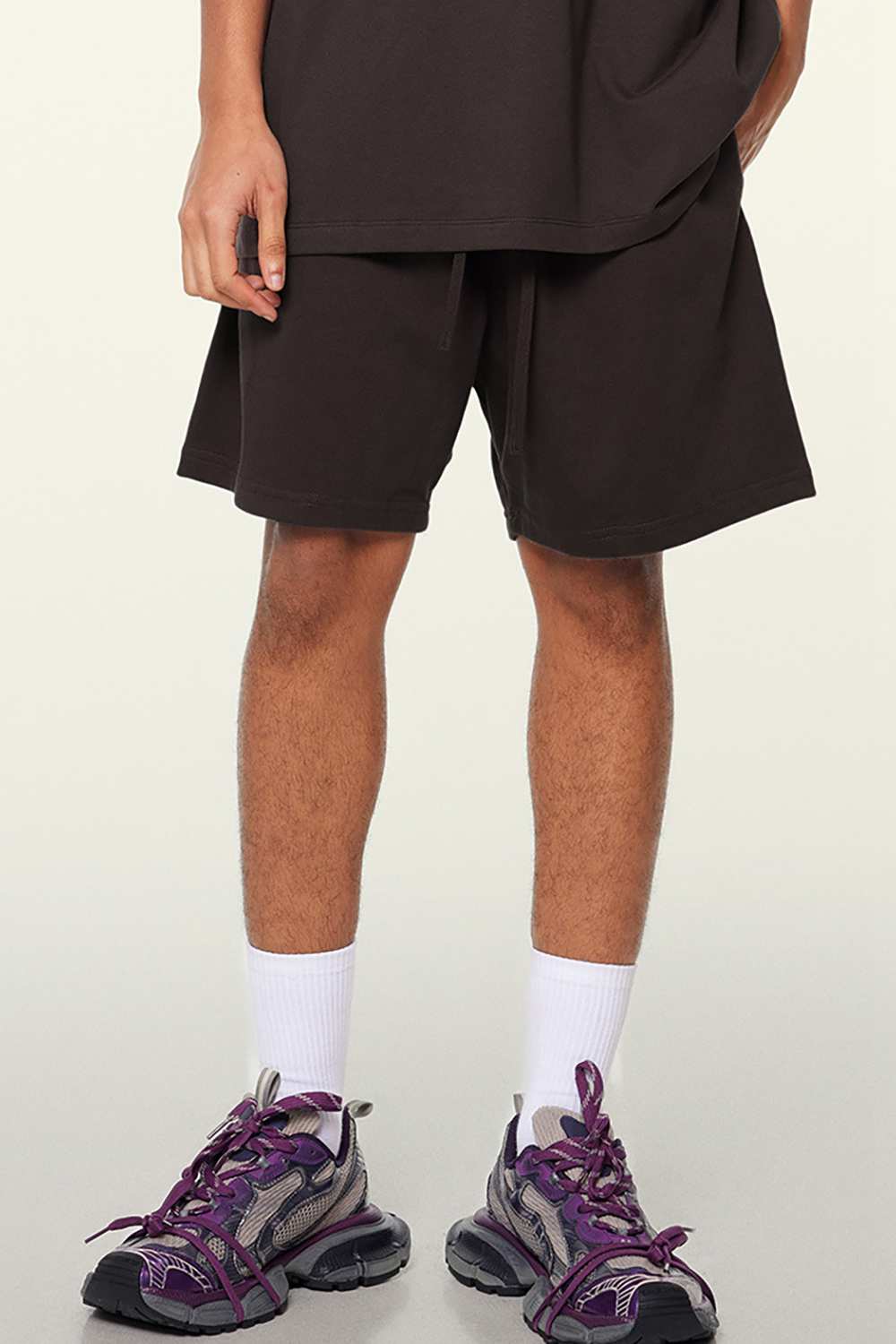 Heavyweight Cotton-Blend Relaxed Sweat Shorts in Plum Purple - product detail close-up