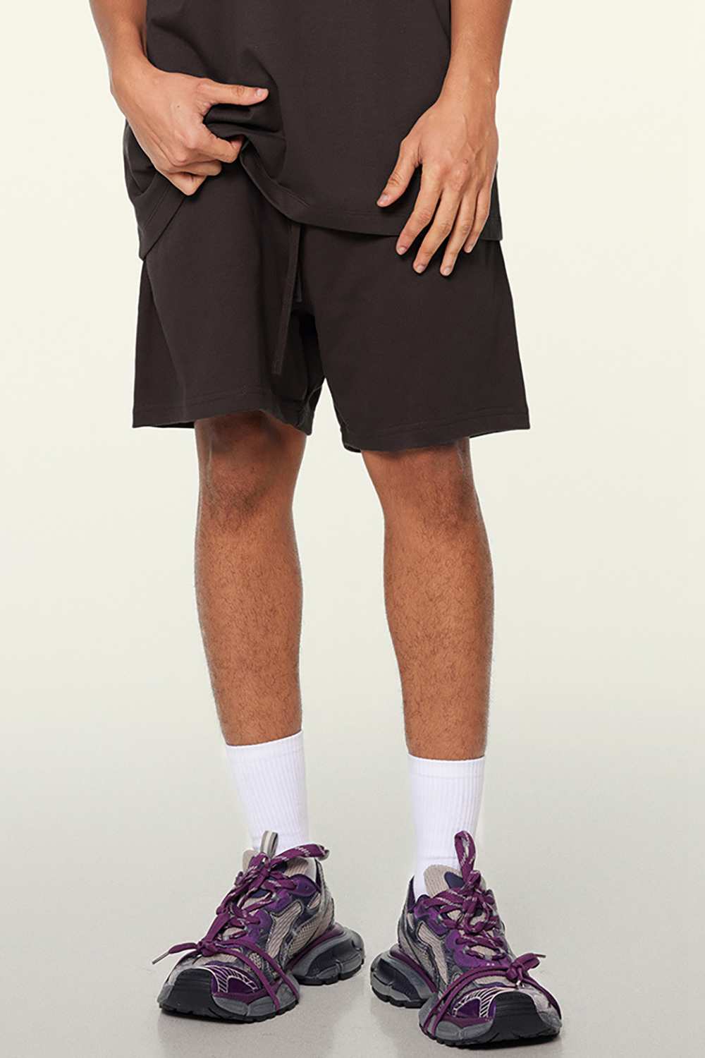 Heavyweight Cotton-Blend Relaxed Sweat Shorts in Plum Purple - product detail close-up