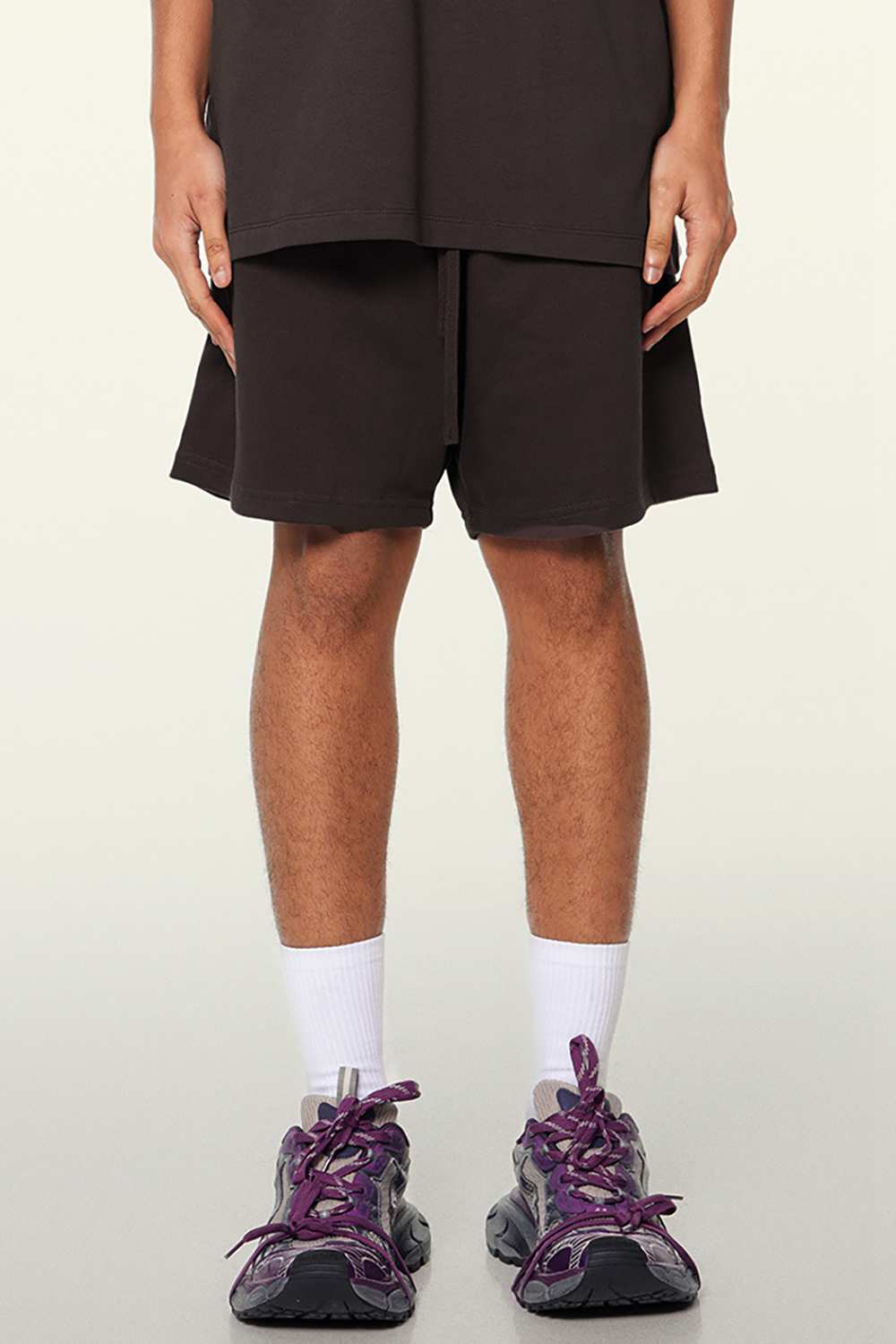 Heavyweight Cotton-Blend Relaxed Sweat Shorts in Plum Purple - product detail close-up
