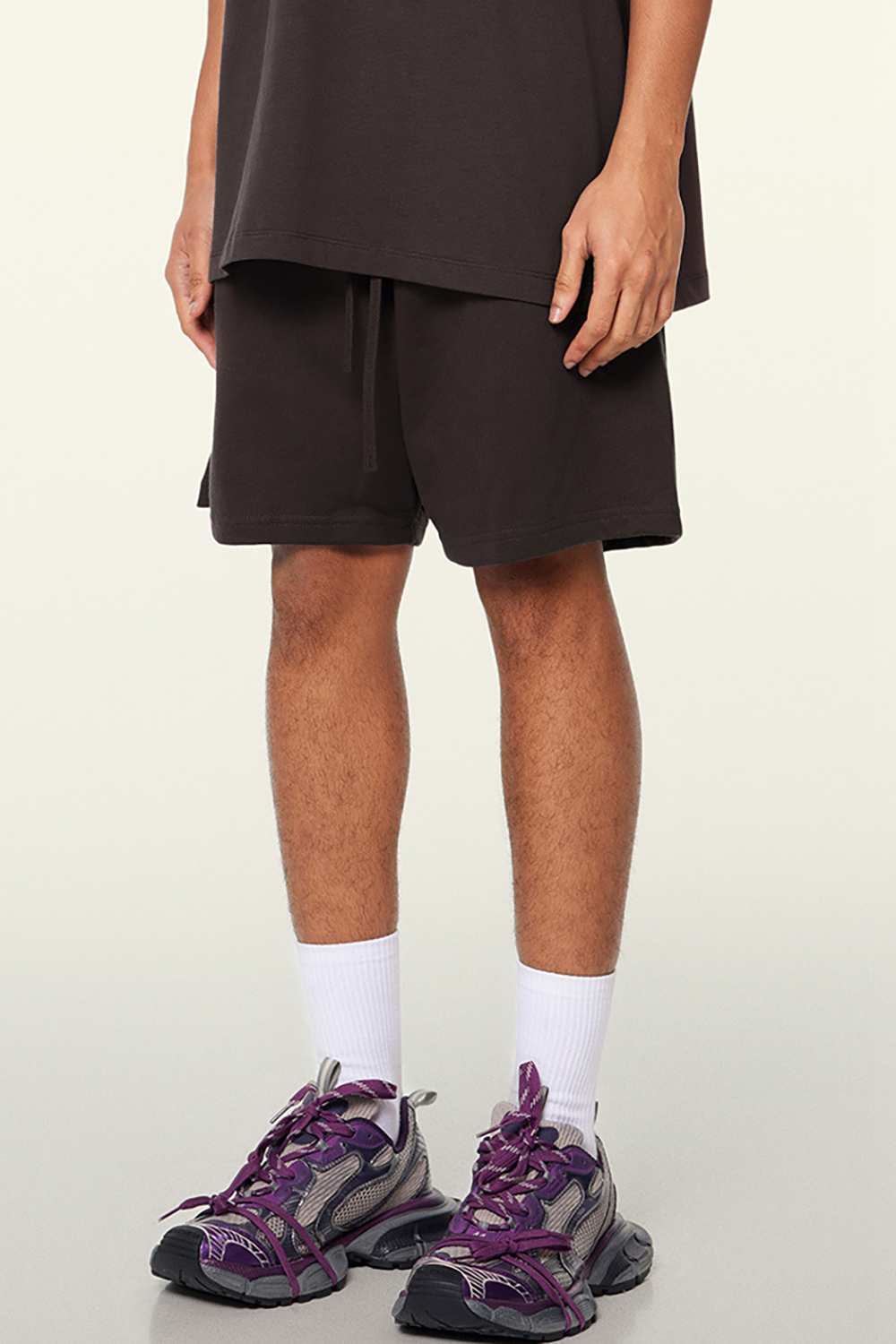 Heavyweight Cotton-Blend Relaxed Sweat Shorts in Plum Purple - product detail close-up