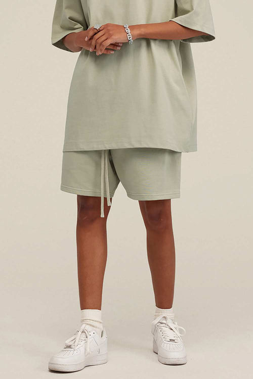 Heavyweight Cotton-Blend Relaxed Sweat Shorts in Sand - product detail close-up