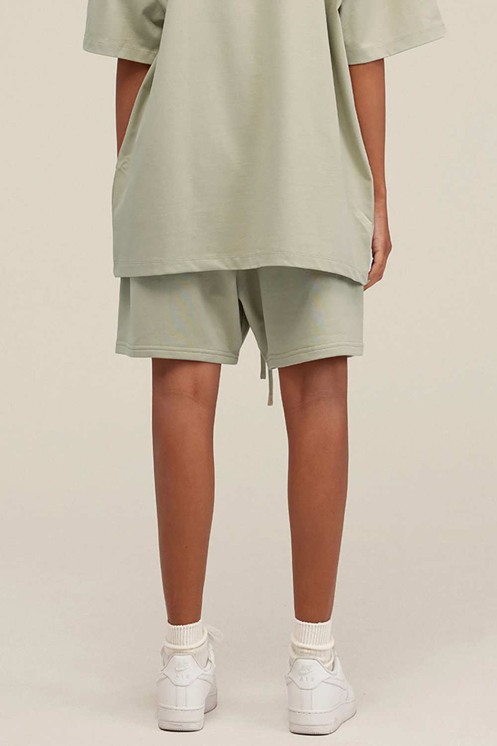 Heavyweight Cotton-Blend Relaxed Sweat Shorts in Sand - product detail close-up