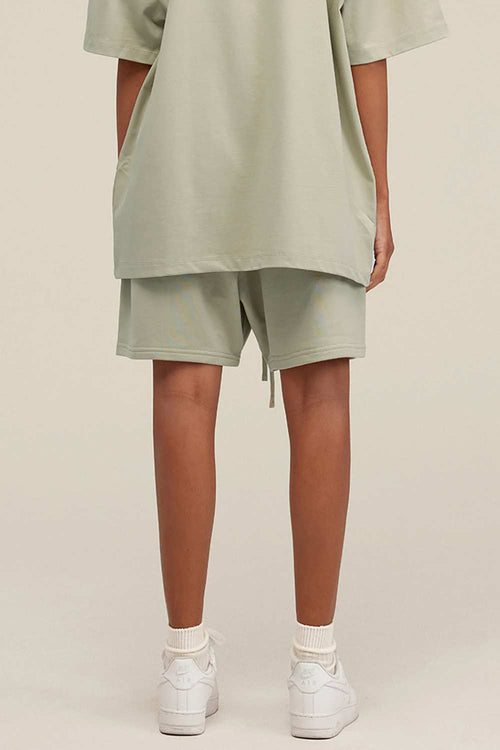 Heavyweight Cotton-Blend Relaxed Sweat Shorts in Sand - product detail close-up