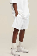 Heavyweight Cotton-Blend Relaxed Sweat Shorts in White - product detail close-up