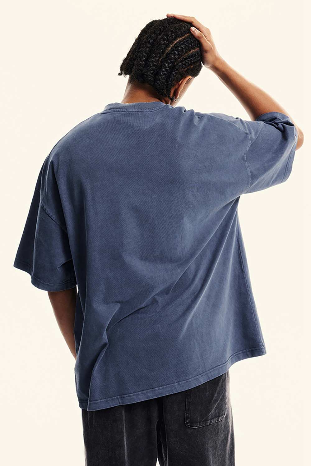 Washed Heavyweight Relaxed Cotton T-Shirt in Blueish Gray - product detail close-up