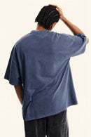 Washed Heavyweight Relaxed Cotton T-Shirt in Blueish Gray - product detail close-up