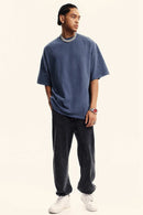 Washed Heavyweight Relaxed Cotton T-Shirt in Blueish Gray - full-length front modeled view
