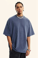 Washed Heavyweight Relaxed Cotton T-Shirt in Blueish Gray - front modeled view