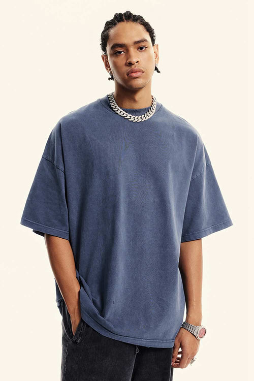 Washed Heavyweight Relaxed Cotton T-Shirt in Blueish Gray - front modeled view