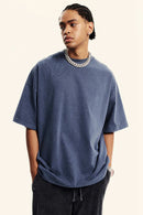 Washed Heavyweight Relaxed Cotton T-Shirt in Blueish Gray - product detail close-up