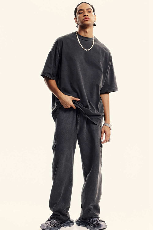 Washed Heavyweight Relaxed Cotton T-Shirt in Fried Snowflakes - full-length front modeled view