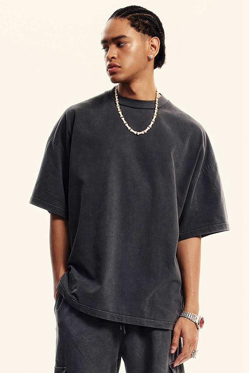 Washed Heavyweight Relaxed Cotton T-Shirt in Fried Snowflakes - product detail close-up