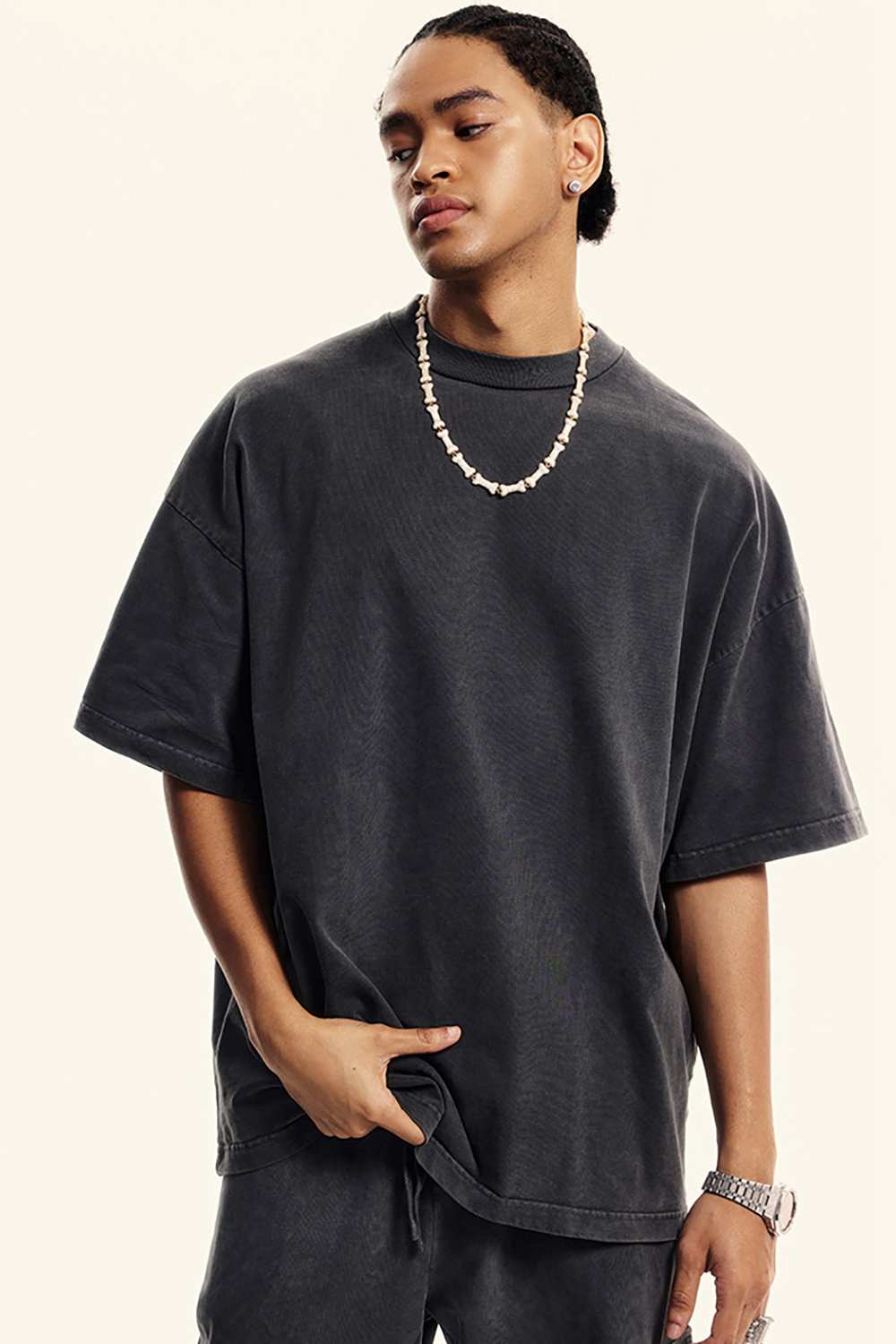 Washed Heavyweight Relaxed Cotton T-Shirt in Fried Snowflakes - product detail close-up