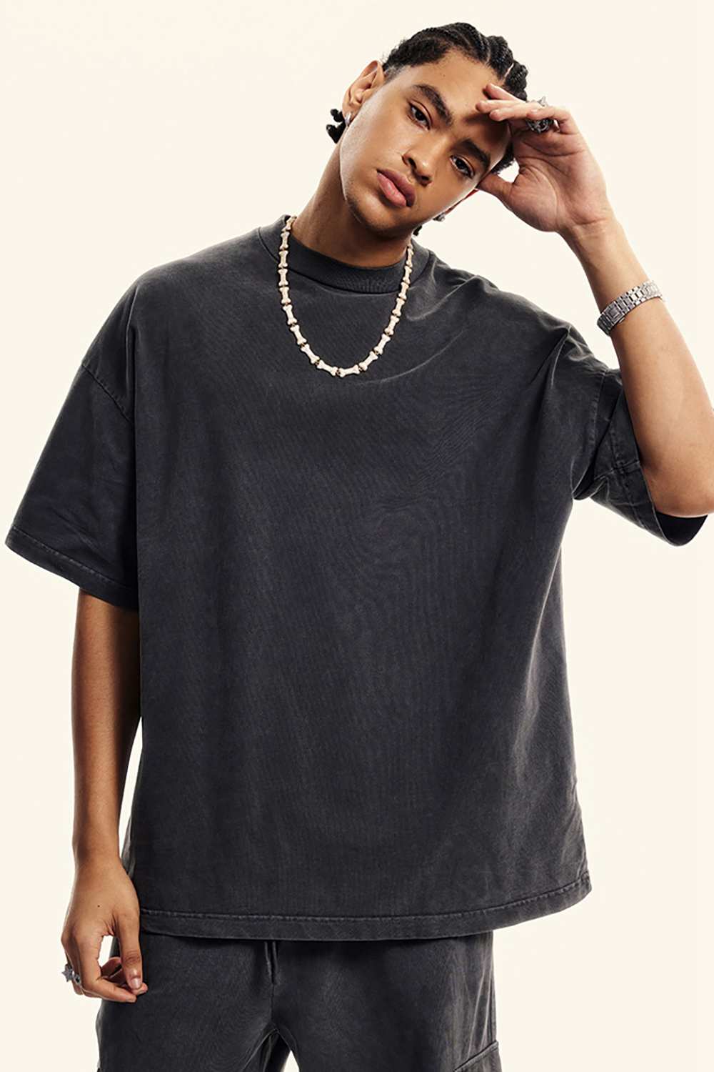Washed Heavyweight Relaxed Cotton T-Shirt in Fried Snowflakes - front product view