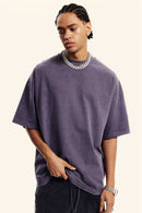 Washed Heavyweight Relaxed Cotton T-Shirt in Grape Purple - front product view
