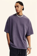 Washed Heavyweight Relaxed Cotton T-Shirt in Grape Purple - front product view