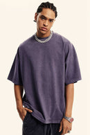 Washed Heavyweight Relaxed Cotton T-Shirt in Grape Purple - front product view