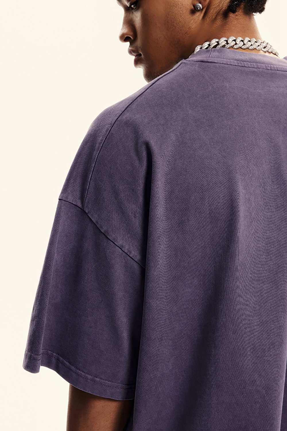 Washed Heavyweight Relaxed Cotton T-Shirt in Grape Purple - product detail close-up