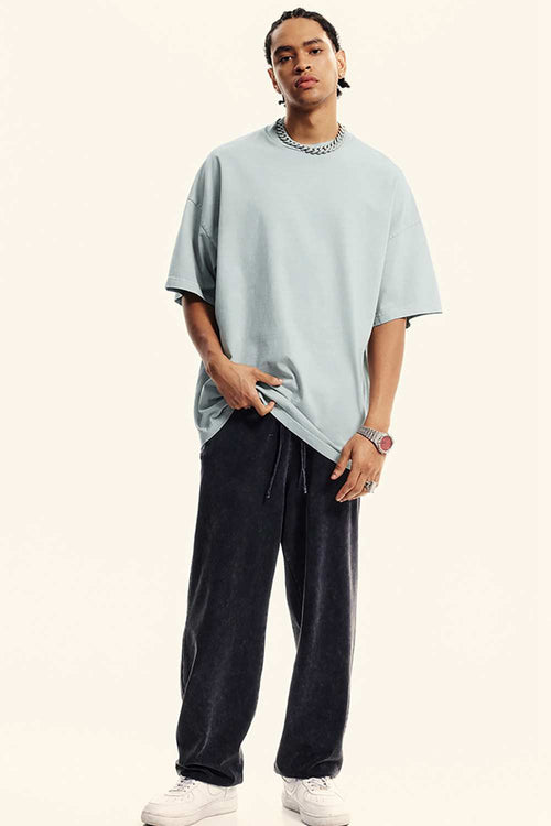 Washed Heavyweight Relaxed Cotton T-Shirt in Light Gray - full-length front modeled view