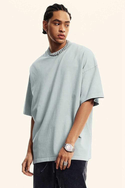 Washed Heavyweight Relaxed Cotton T-Shirt in Light Gray - front product view