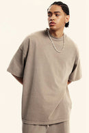 Washed Heavyweight Relaxed Cotton T-Shirt in Mud - back product view