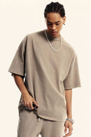 Washed Heavyweight Relaxed Cotton T-Shirt in Mud - product detail close-up