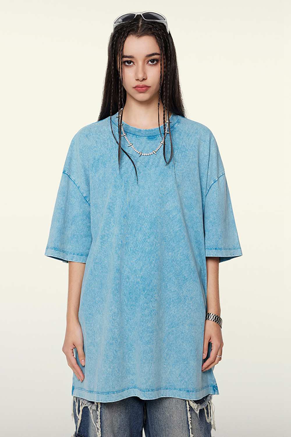 Heavyweight Wax-Dyed Vintage Tee - Sky Blue