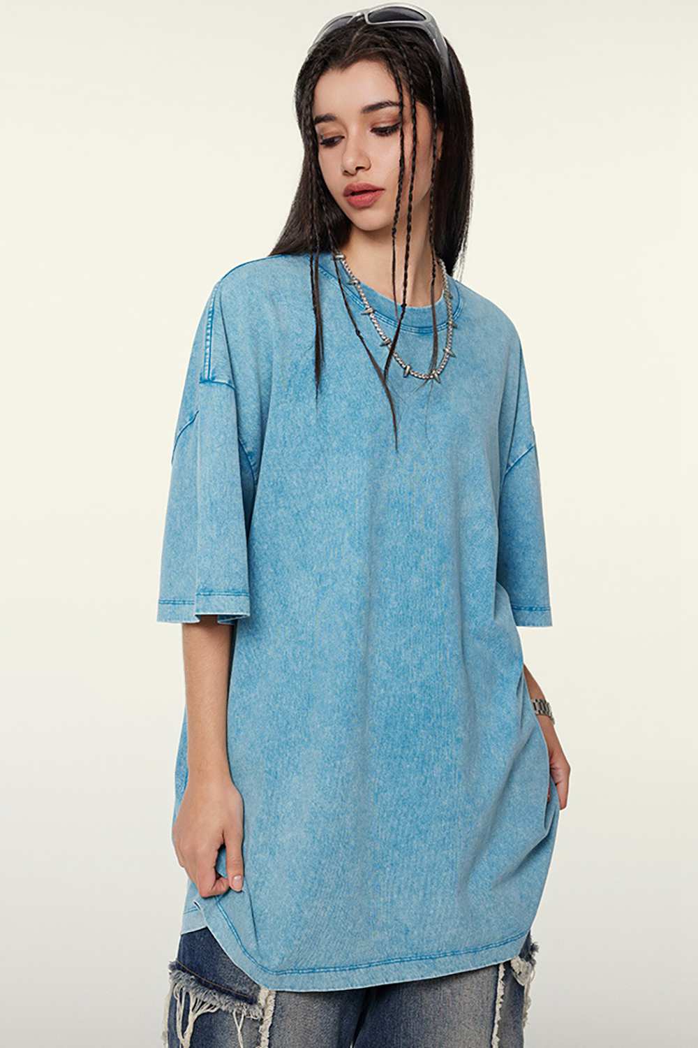Heavyweight Wax-Dyed Vintage Tee - Sky Blue
