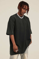 Washed Distressed-Fade Relaxed Cotton T-Shirt in Rust Black - front product view