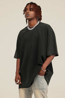 Washed Distressed-Fade Relaxed Cotton T-Shirt in Rust Black - front product view