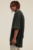 Washed Distressed-Fade Relaxed Cotton T-Shirt in Rust Black - back product view