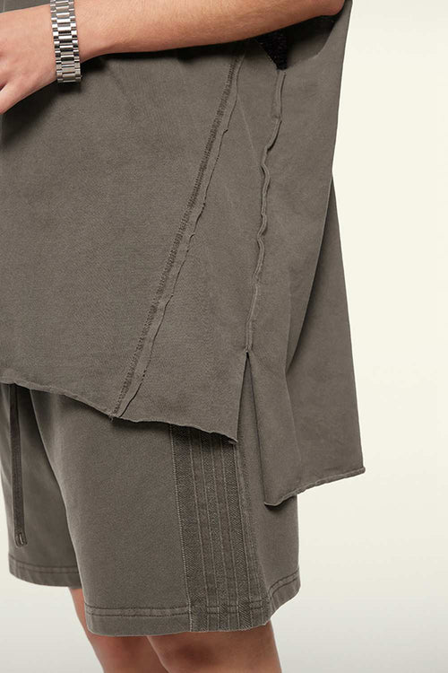Washed Cotton Split-Hem Longline Tank Top in Coffee - fabric texture close-up
