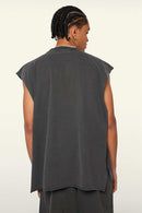 Washed Cotton Split-Hem Longline Tank Top in Dark Gray - fabric texture close-up